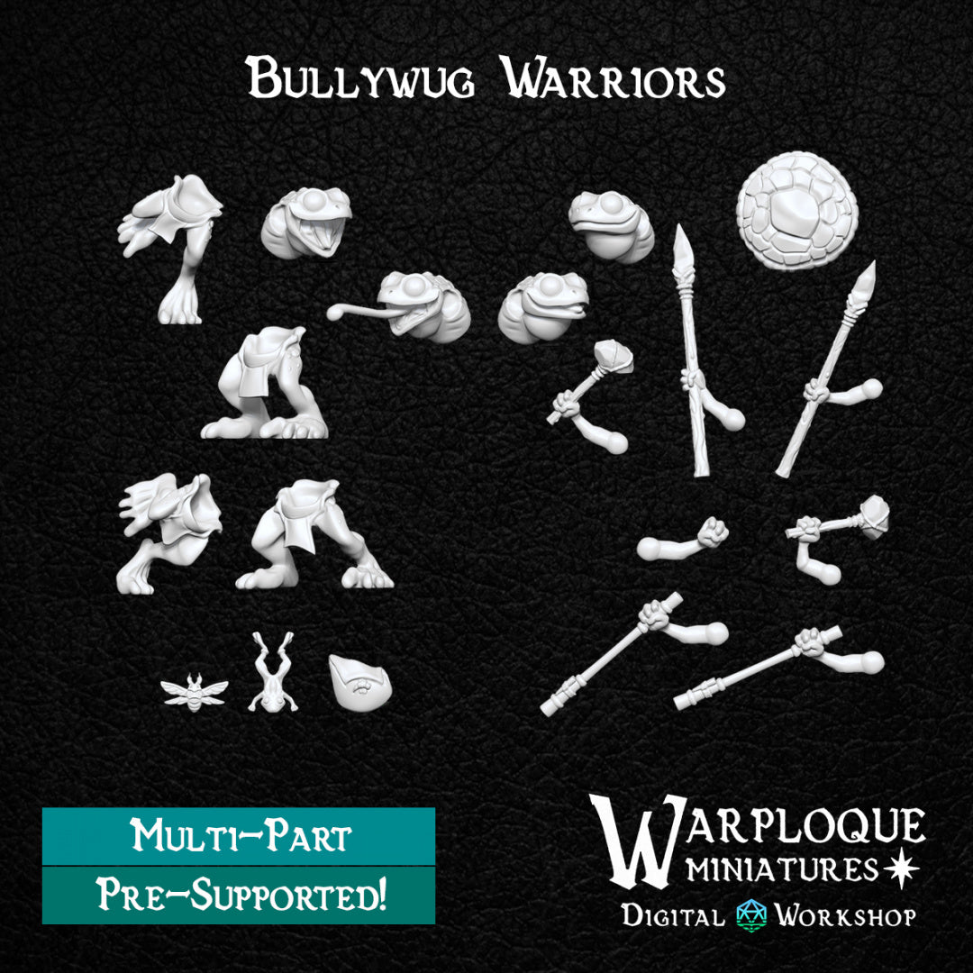 Bullywug Warriors - Dungeons and Dragons - by Warp Minis- Tabletop RPG Miniature - Roleplaying 3D Printed Fantasy Mini