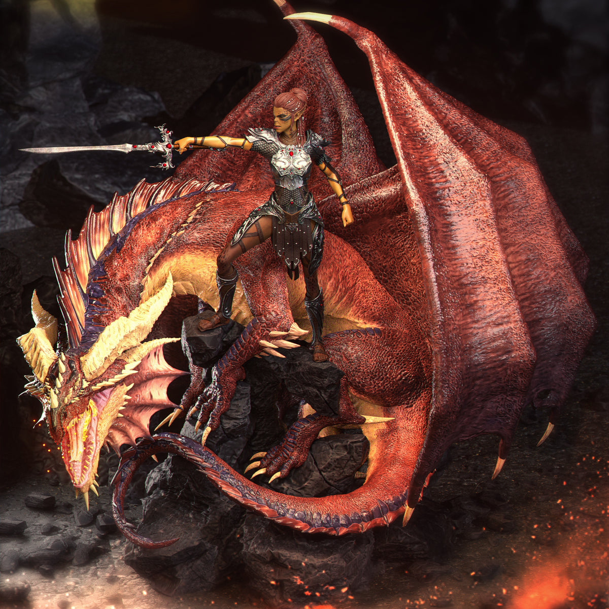 Lae’zel and her Dragon Diorama(75mm to 500mm) - Unassembled/Unpainted/3D Print