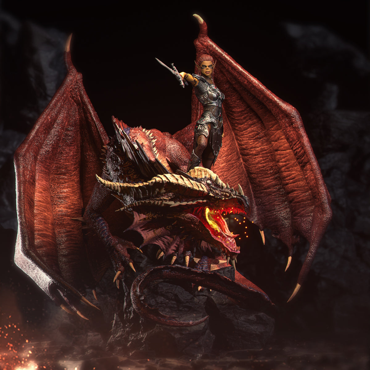 Lae’zel and her Dragon Diorama(75mm to 500mm) - Unassembled/Unpainted/3D Print