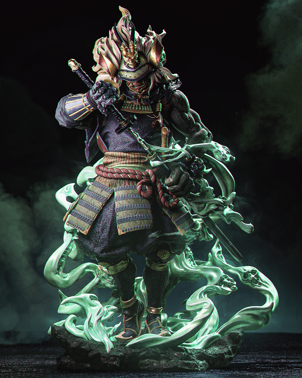 Demon Blade Samurai Sculpture(75mm to 500mm) - Unassembled/Unpainted/3D Print