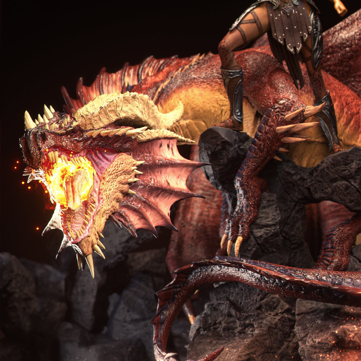 Lae’zel and her Dragon Diorama(75mm to 500mm) - Unassembled/Unpainted/3D Print