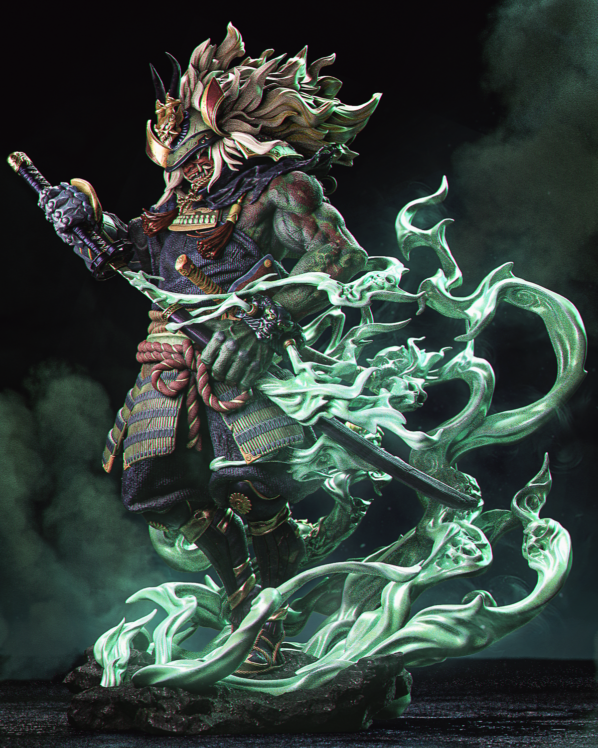 Demon Blade Samurai Sculpture(75mm to 500mm) - Unassembled/Unpainted/3D Print