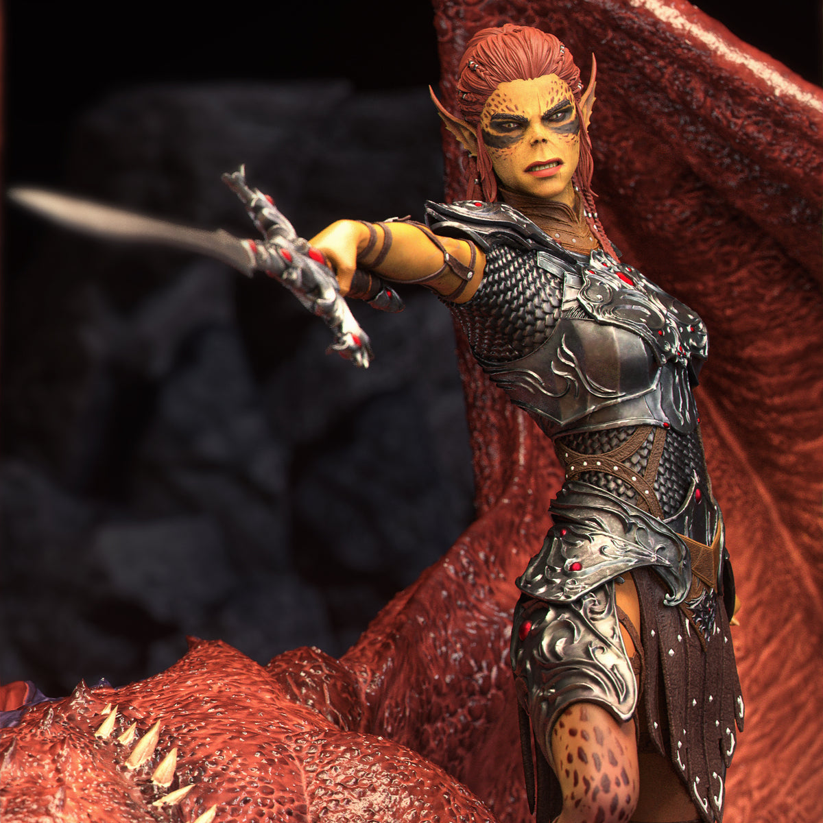Lae’zel and her Dragon Diorama(75mm to 500mm) - Unassembled/Unpainted/3D Print