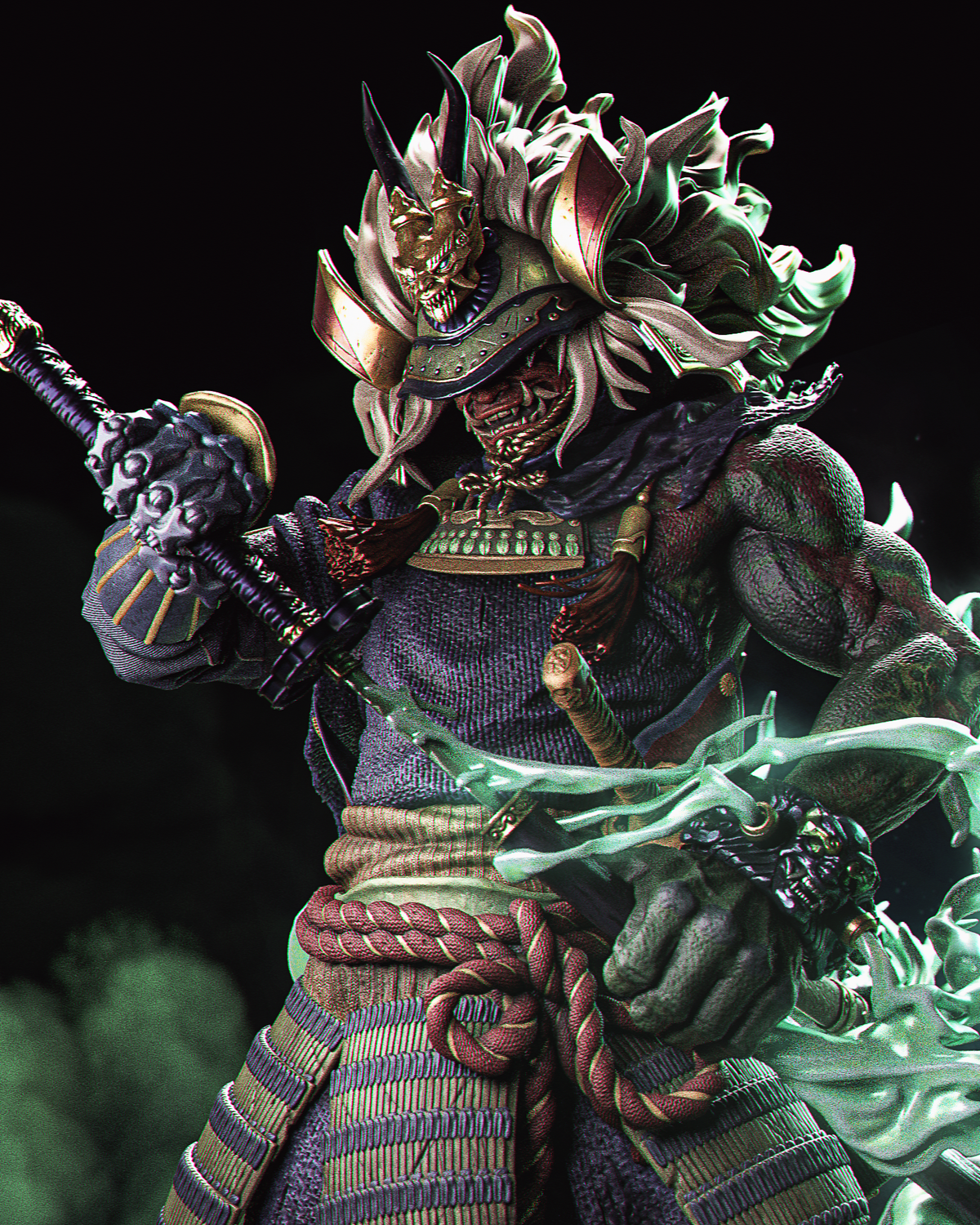 Demon Blade Samurai Sculpture(75mm to 500mm) - Unassembled/Unpainted/3D Print