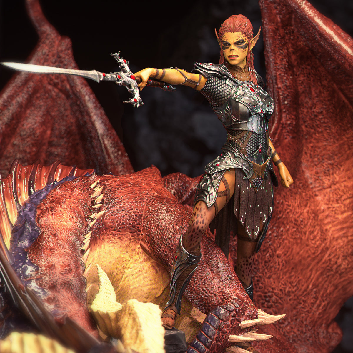 Lae’zel and her Dragon Diorama(75mm to 500mm) - Unassembled/Unpainted/3D Print