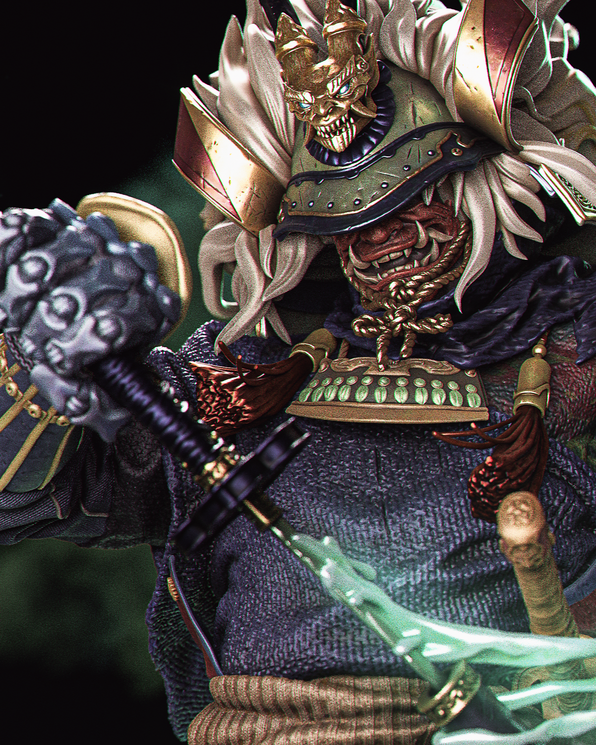 Demon Blade Samurai Sculpture(75mm to 500mm) - Unassembled/Unpainted/3D Print