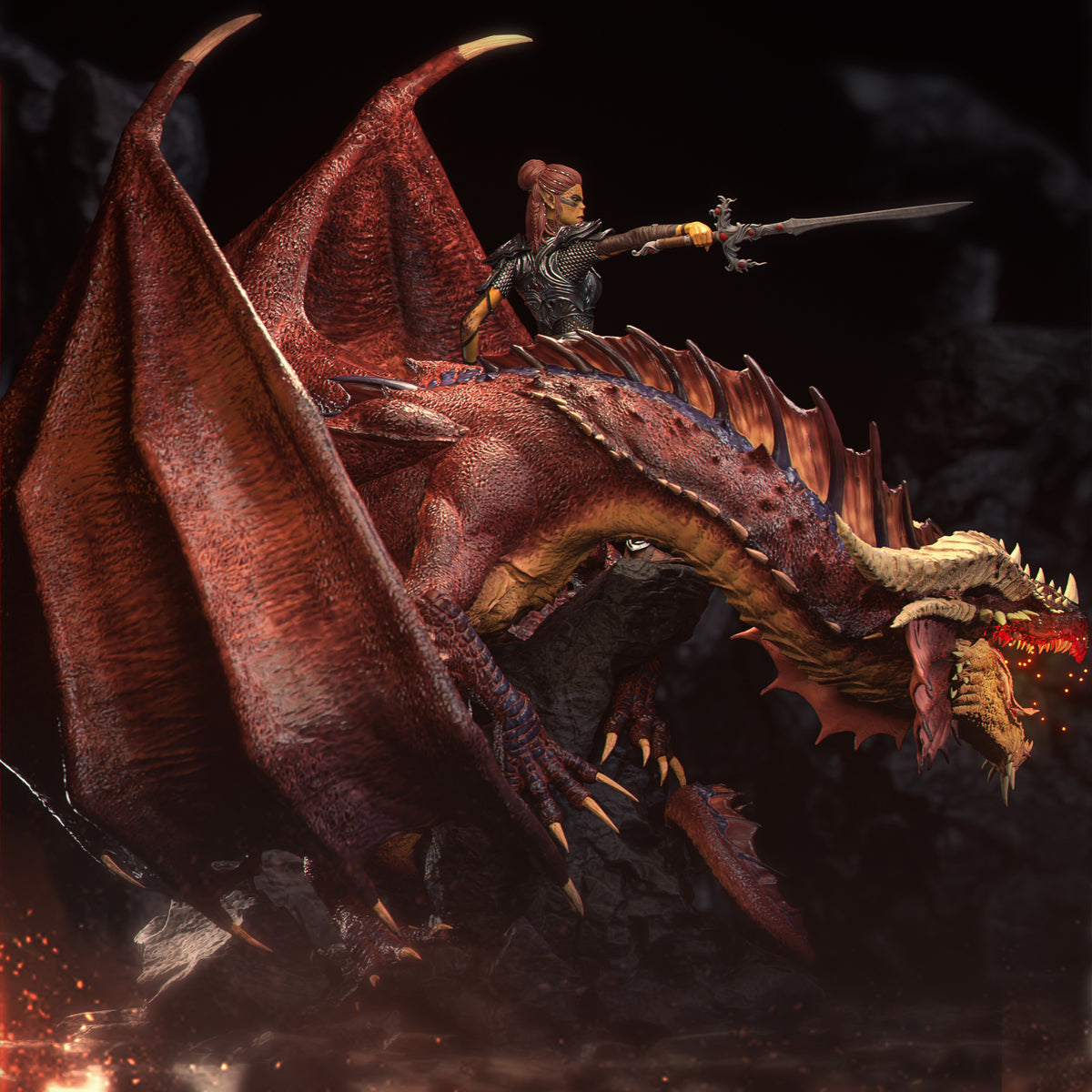 Lae’zel and her Dragon Diorama(75mm to 500mm) - Unassembled/Unpainted/3D Print