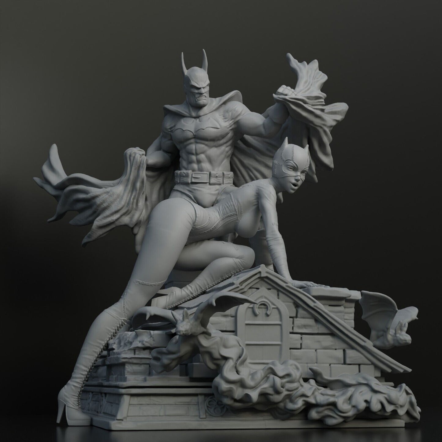 Catwoman and Batman Diorama - by OXO3D Figures - Tabletop RPG Miniature - Roleplaying 3D Printed Fantasy Mini