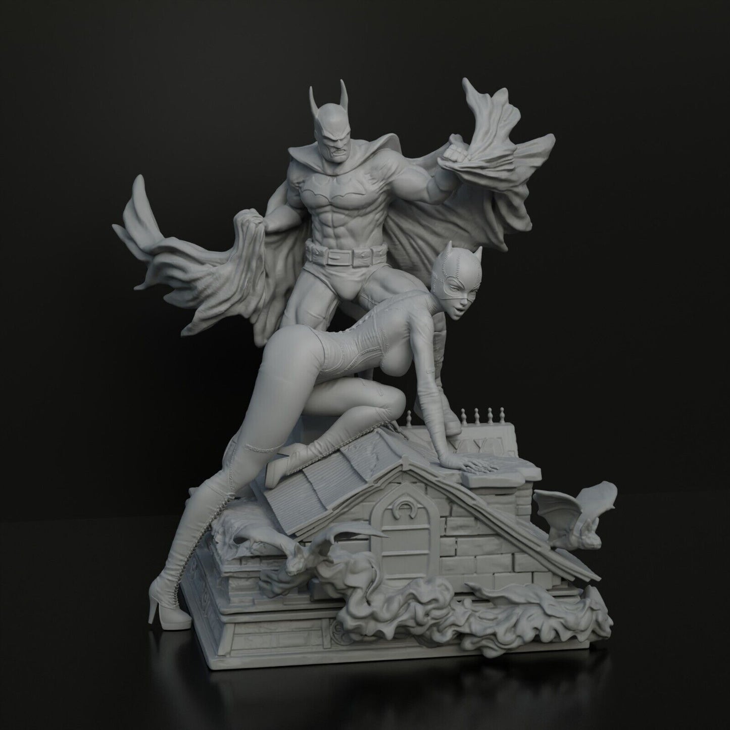 Catwoman and Batman Diorama - by OXO3D Figures - Tabletop RPG Miniature - Roleplaying 3D Printed Fantasy Mini