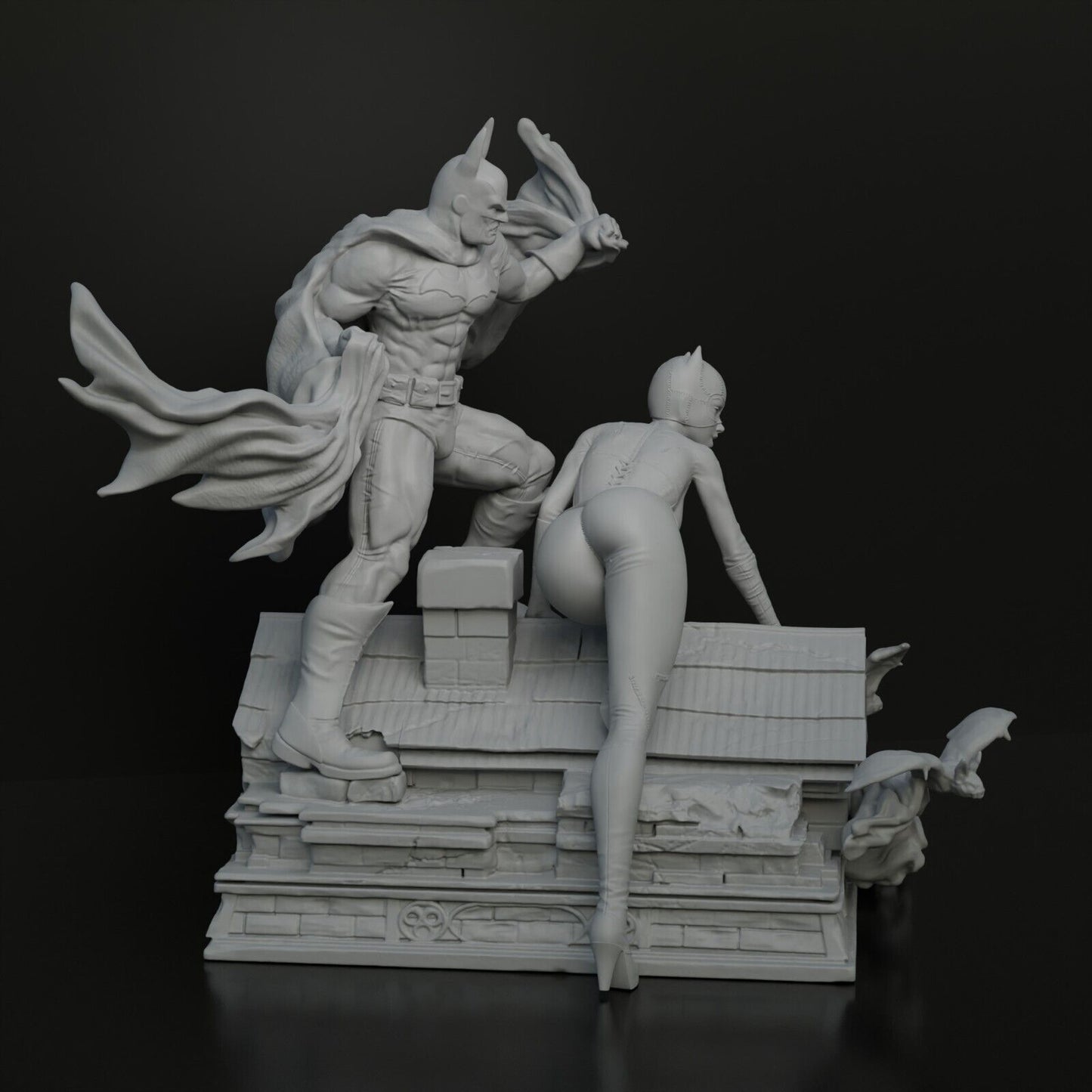 Catwoman and Batman Diorama - by OXO3D Figures - Tabletop RPG Miniature - Roleplaying 3D Printed Fantasy Mini