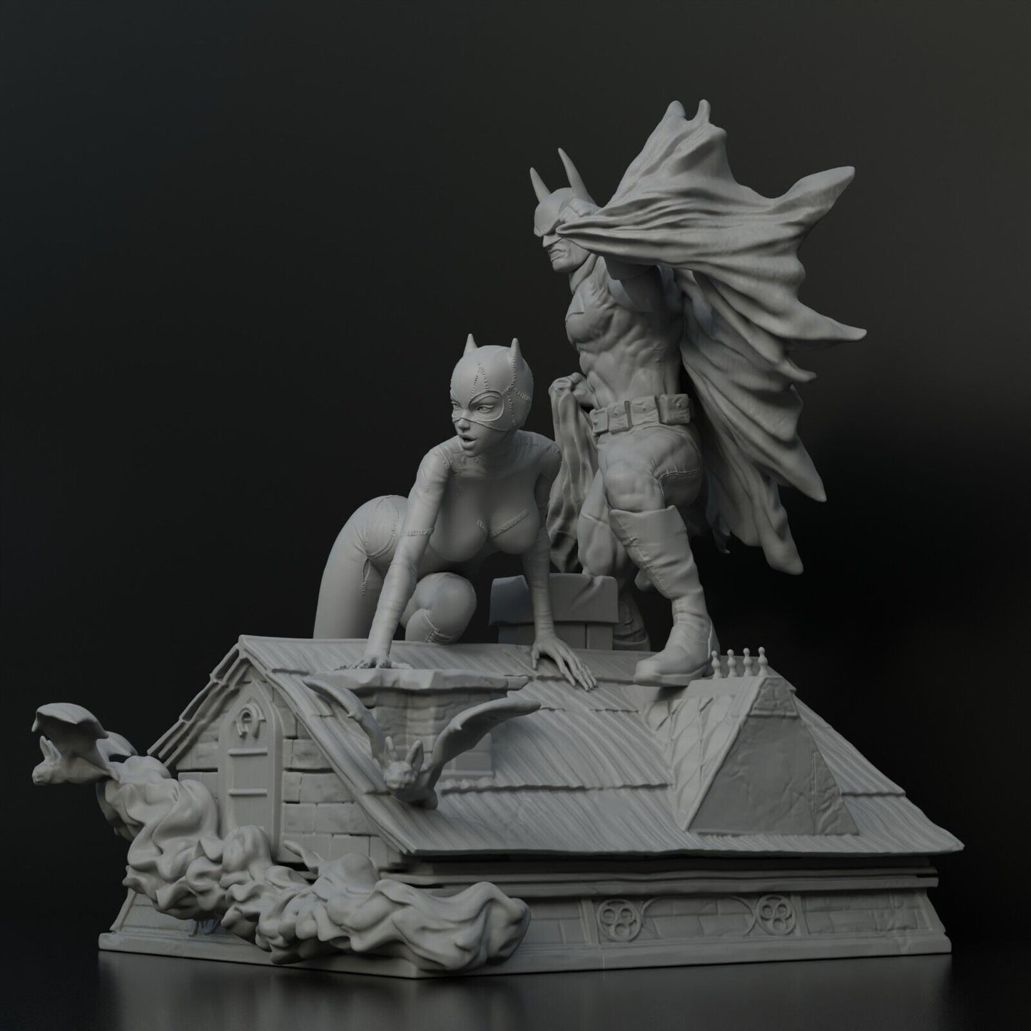 Catwoman and Batman Diorama - by OXO3D Figures - Tabletop RPG Miniature - Roleplaying 3D Printed Fantasy Mini