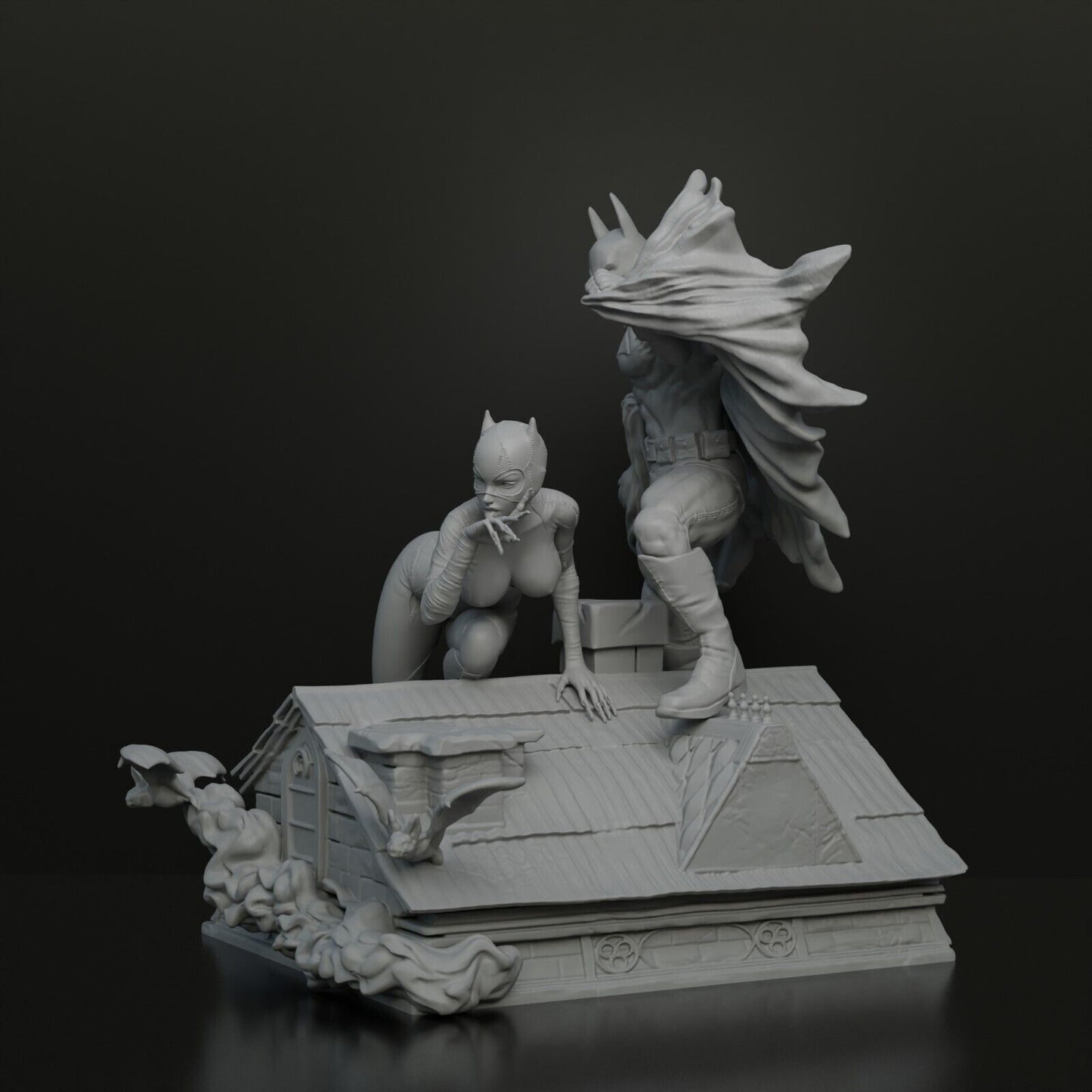 Catwoman and Batman Diorama - by OXO3D Figures - Tabletop RPG Miniature - Roleplaying 3D Printed Fantasy Mini