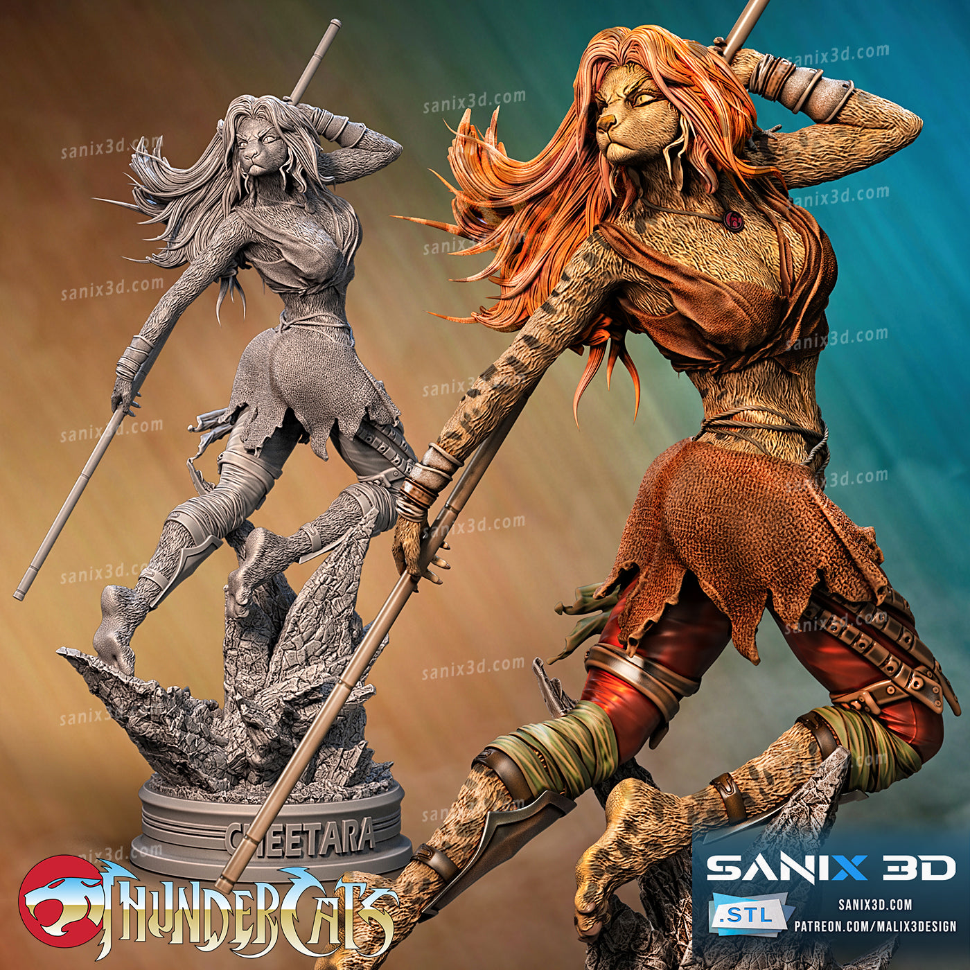 Cheetara Statue - ThunderCats - by Sanix  - Tabletop RPG Miniature - Roleplaying 3D Printed Fantasy Mini