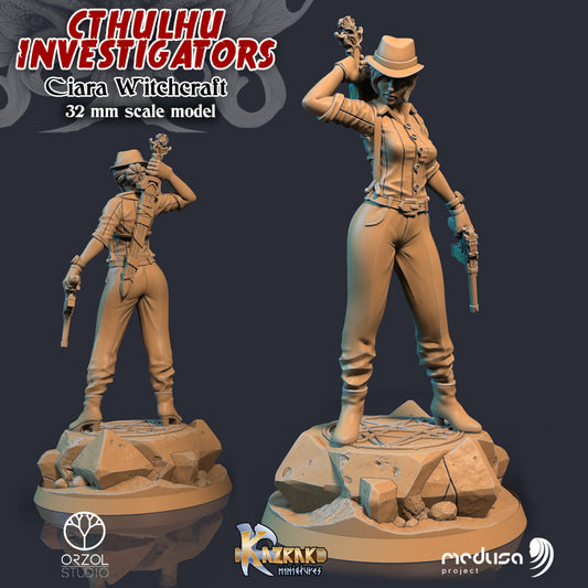 Ciara Witchcraft - Cthulhu Investigators - Dungeons and Dragons - Ravenloft - by Medusa Project - Tabletop RPG Miniature - Roleplaying 3D Printed Fantasy Mini