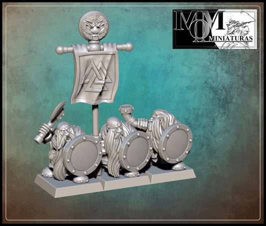 Dwarf Clan Warriors Command - by MOM Miniatures- Tabletop RPG Miniature - Roleplaying 3D Printed Fantasy Mini