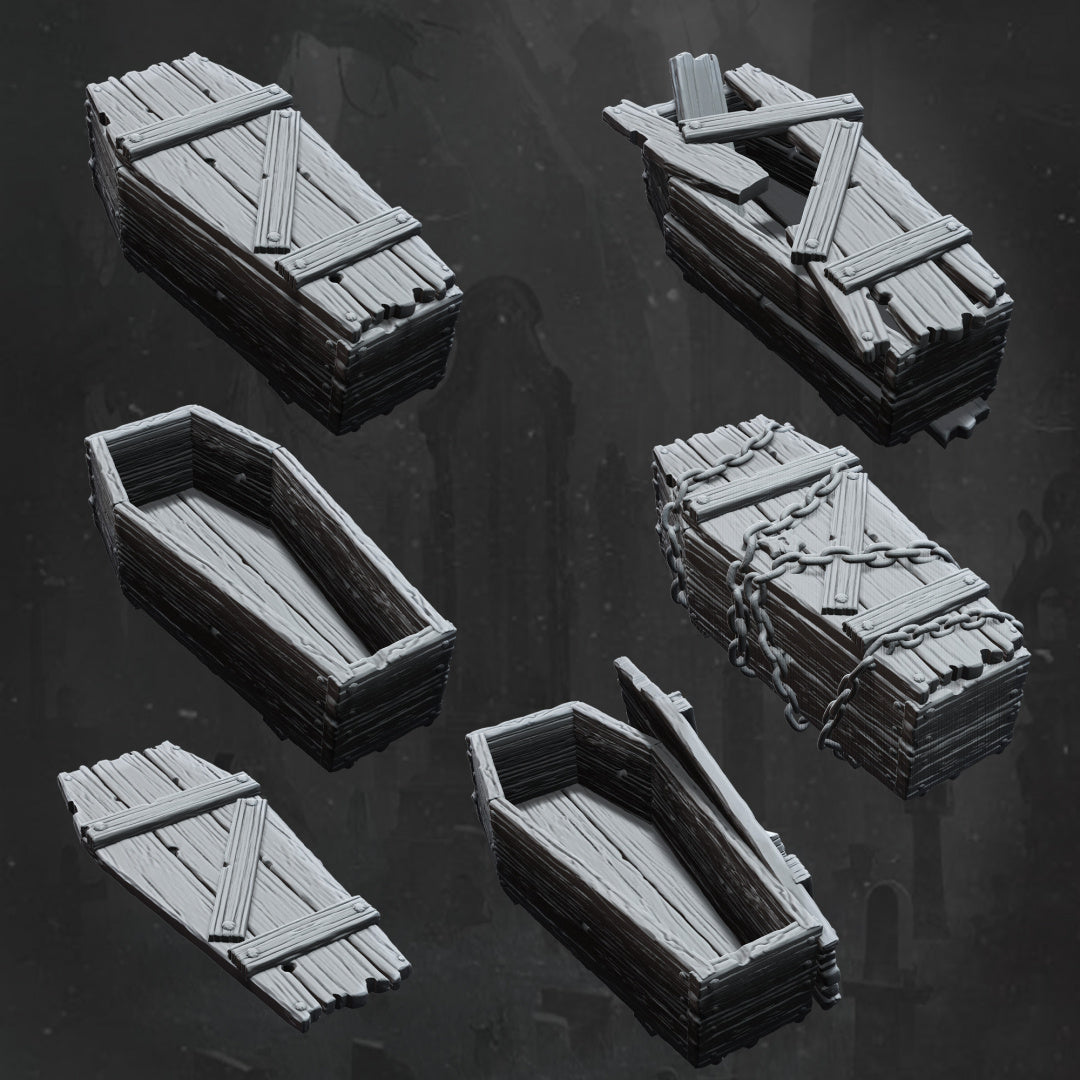 Coffins- Scatter Terrain - Dungeons and Dragons - Lord of the Rings - RPG Miniatures - by Monolith Arts - Tabletop RPG Miniature - Roleplaying 3D Printed Fantasy Mini