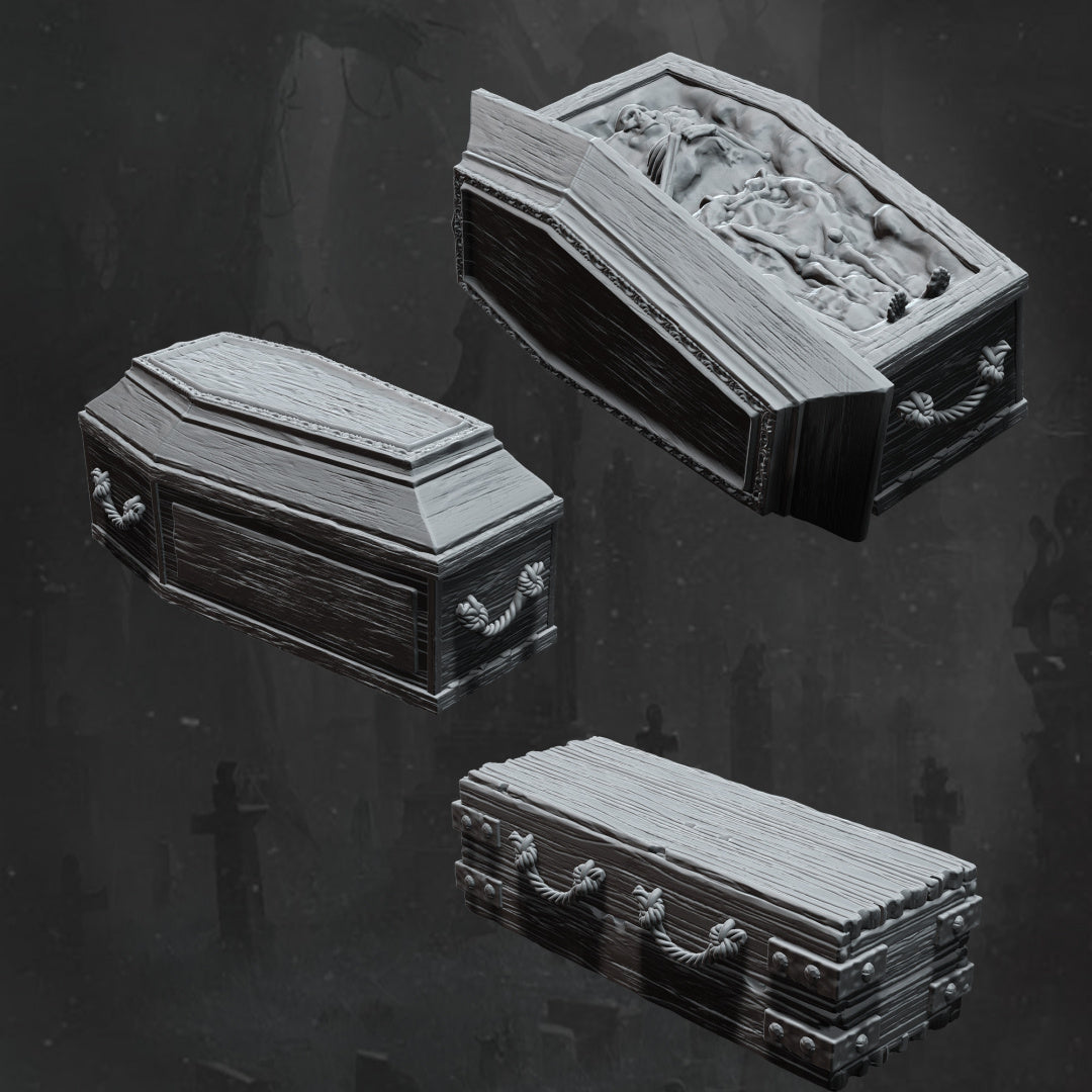 Coffins- Scatter Terrain - Dungeons and Dragons - Lord of the Rings - RPG Miniatures - by Monolith Arts - Tabletop RPG Miniature - Roleplaying 3D Printed Fantasy Mini