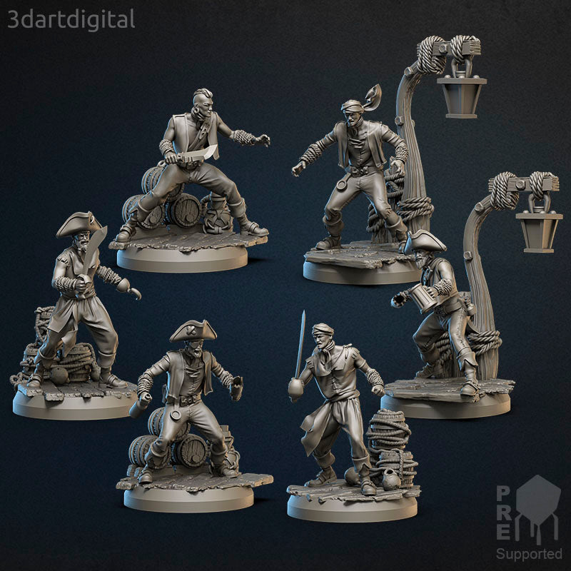 Crewmembers Male - Pirates - by 3dartDigital - Tabletop RPG Miniature - Roleplaying 3D Printed Fantasy Mini