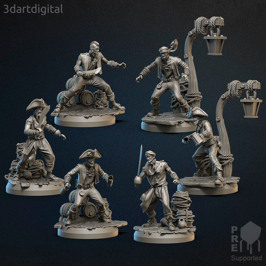 Crewmembers Male - Pirates - by 3dartDigital - Tabletop RPG Miniature - Roleplaying 3D Printed Fantasy Mini