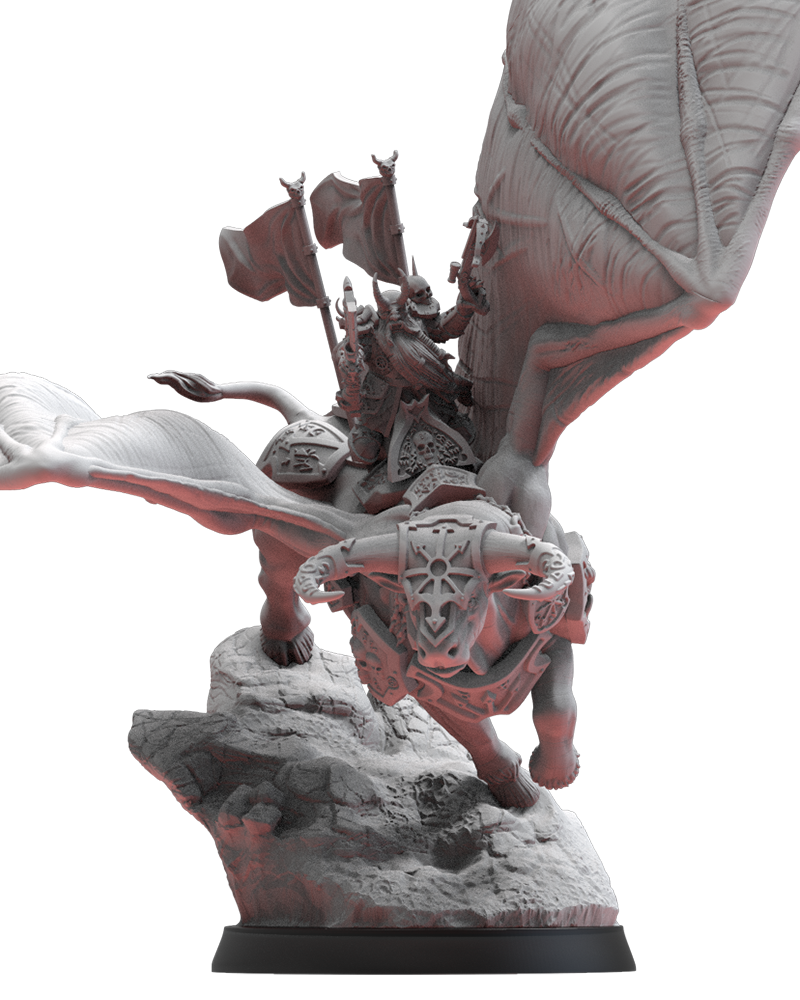 Chaos Dwarf - Dainn Longbeard On Bull Of Shamut - Compatible with Warhammer 40K - by Lost Kingdom - Tabletop RPG Miniature - Roleplaying 3D Printed Fantasy Mini