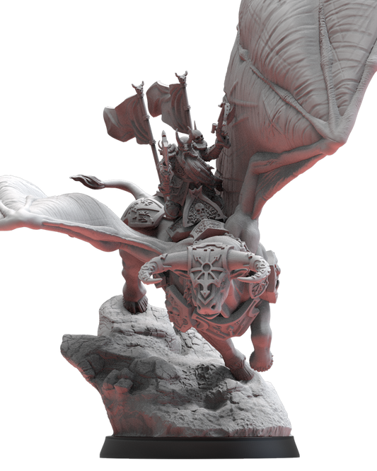 Chaos Dwarf - Dainn Longbeard On Bull Of Shamut - Compatible with Warhammer 40K - by Lost Kingdom - Tabletop RPG Miniature - Roleplaying 3D Printed Fantasy Mini