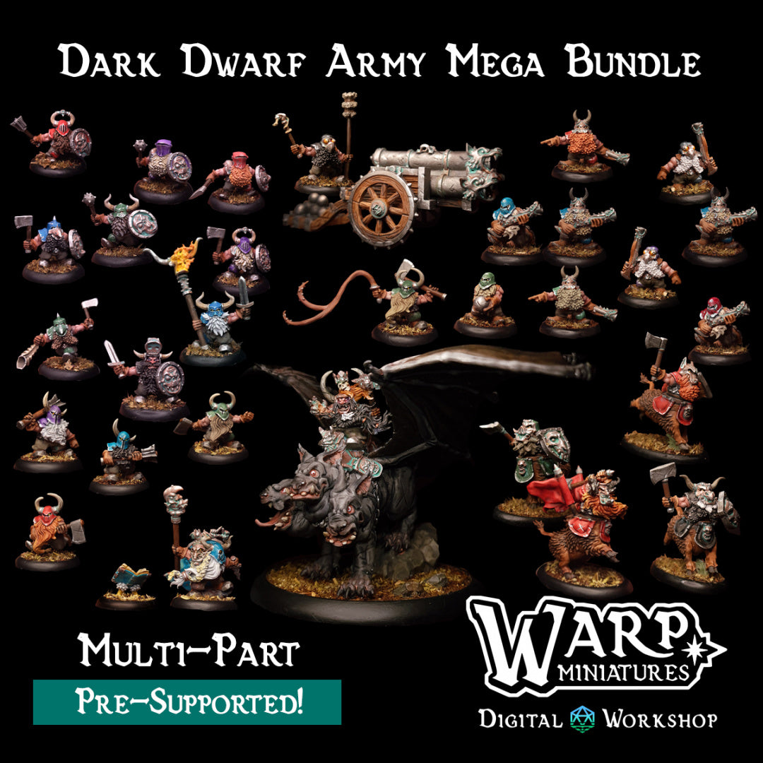 Dark Dwarf Army Mega Bundle - by Warp Minis- Tabletop RPG Miniature - Roleplaying 3D Printed Fantasy Mini