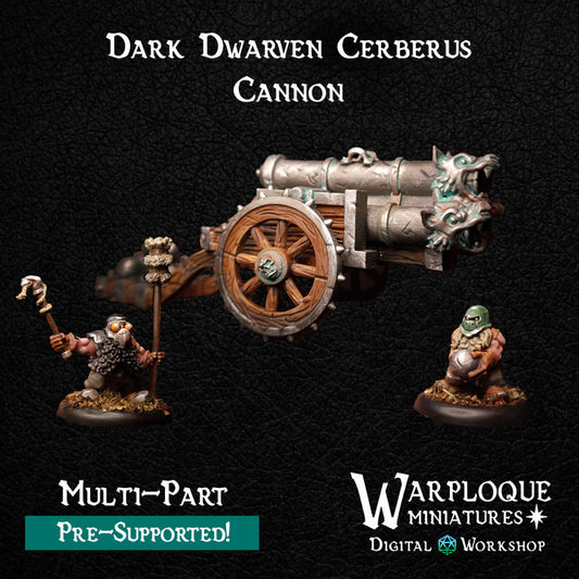 Dark Dwarven Cerberus Cannon - Chaos Dwarves - Infernal Dwarves - Dungeons and Dragons - by Warp Minis- Tabletop RPG Miniature - Roleplaying 3D Printed Fantasy Mini