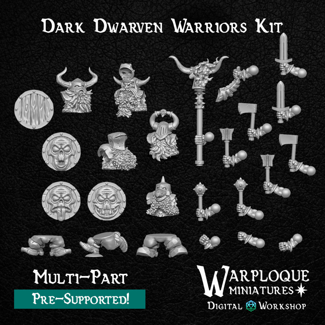 Dark Dwarven Warriors - Infernal Dwarves - Chaos Dwarves - Dungeons and Dragons - by Warp Minis- Tabletop RPG Miniature - Roleplaying 3D Printed Fantasy Mini