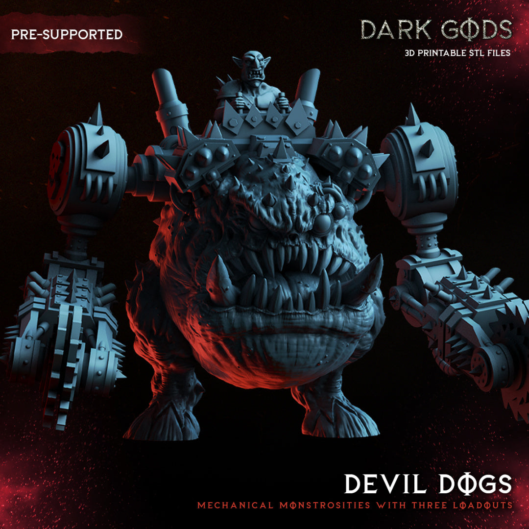 Devil Dogs - Mechanical Monstrosity with Three Loadouts - Orkaz - by Dark Gods- Tabletop RPG Miniature - Roleplaying 3D Printed Fantasy Mini