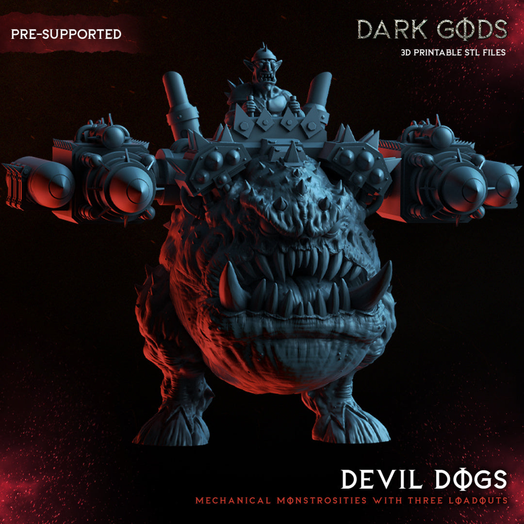 Devil Dogs - Mechanical Monstrosity with Three Loadouts - Orkaz - by Dark Gods- Tabletop RPG Miniature - Roleplaying 3D Printed Fantasy Mini