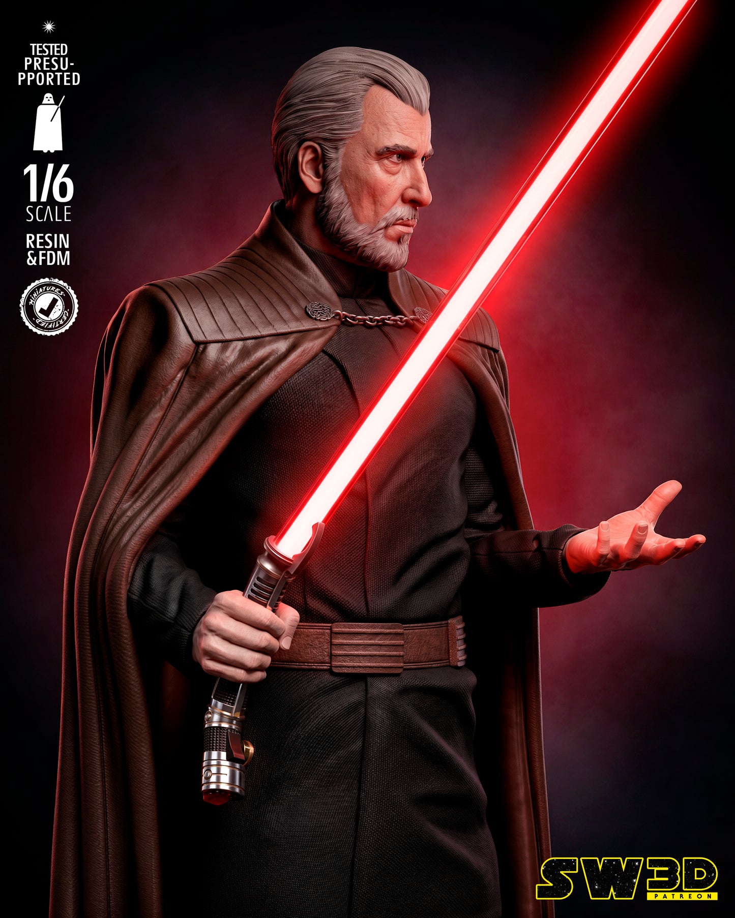 Count Dooku Sculpture (75mm to 500mm) - Unassembled/Unpainted/3D Print