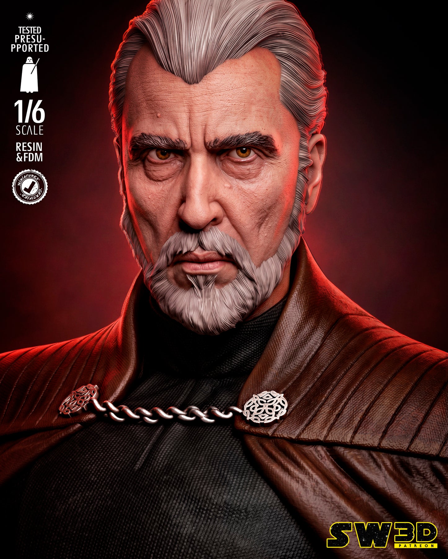 Count Dooku Sculpture (75mm to 500mm) - Unassembled/Unpainted/3D Print