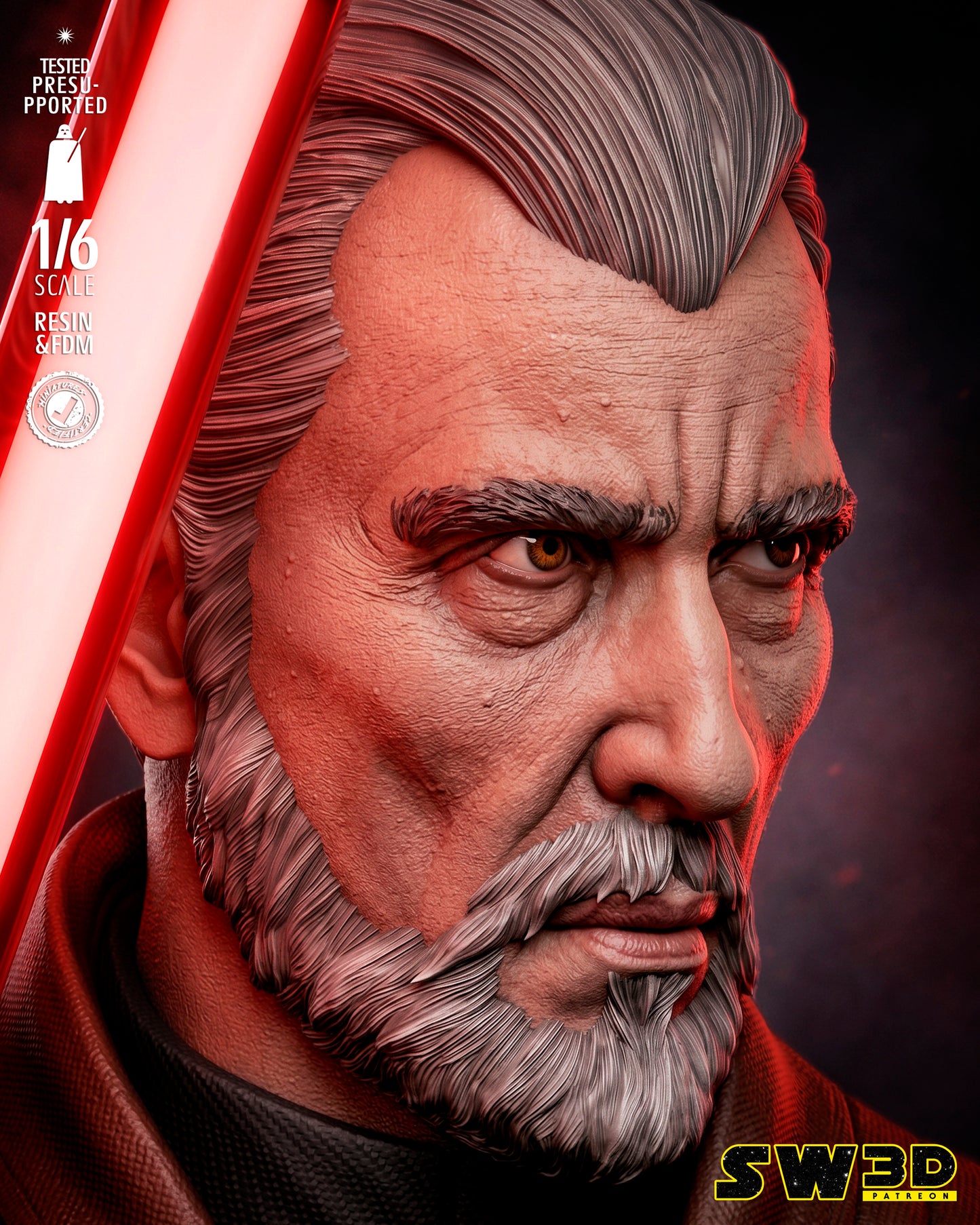 Count Dooku Sculpture (75mm to 500mm) - Unassembled/Unpainted/3D Print