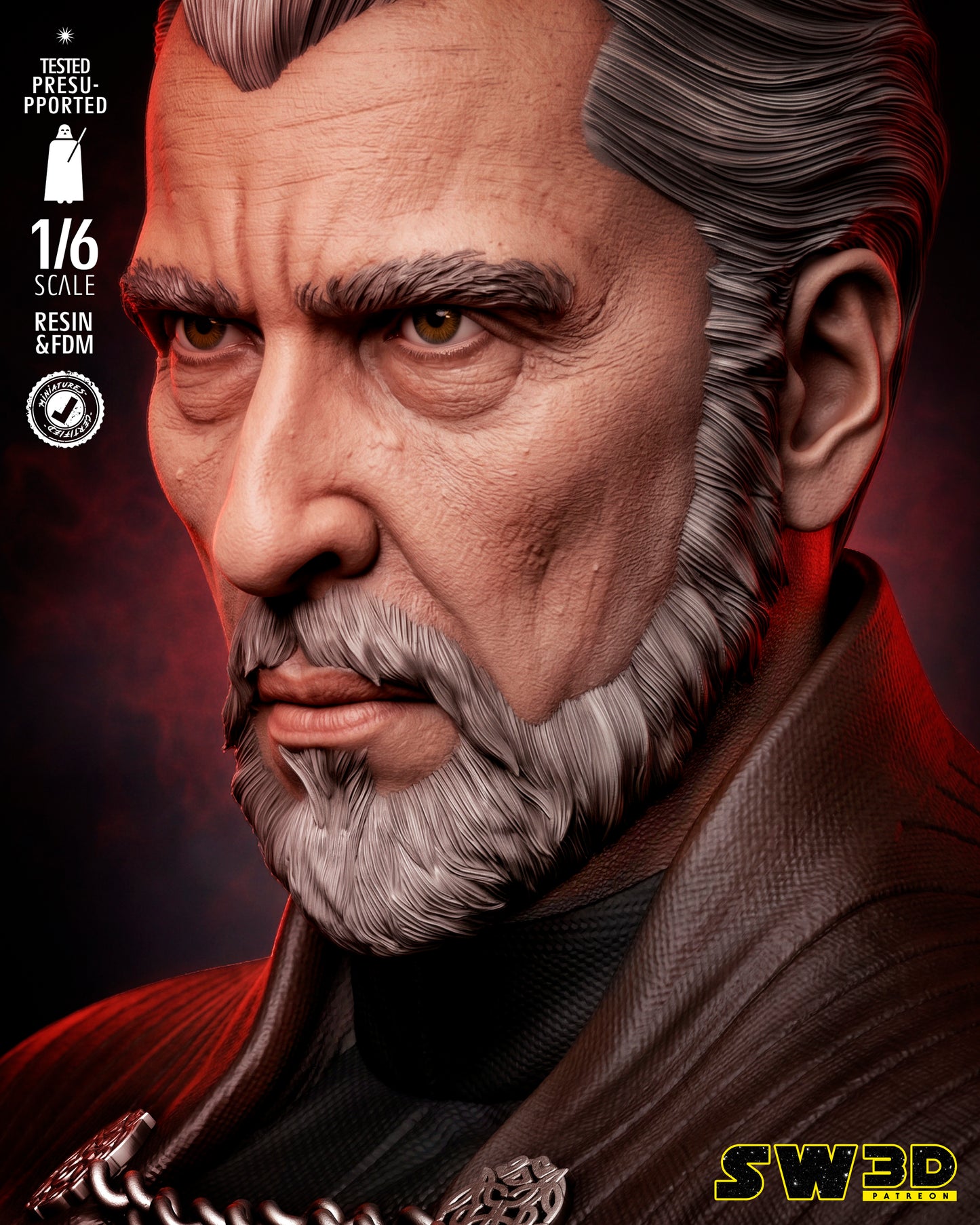 Count Dooku Sculpture (75mm to 500mm) - Unassembled/Unpainted/3D Print