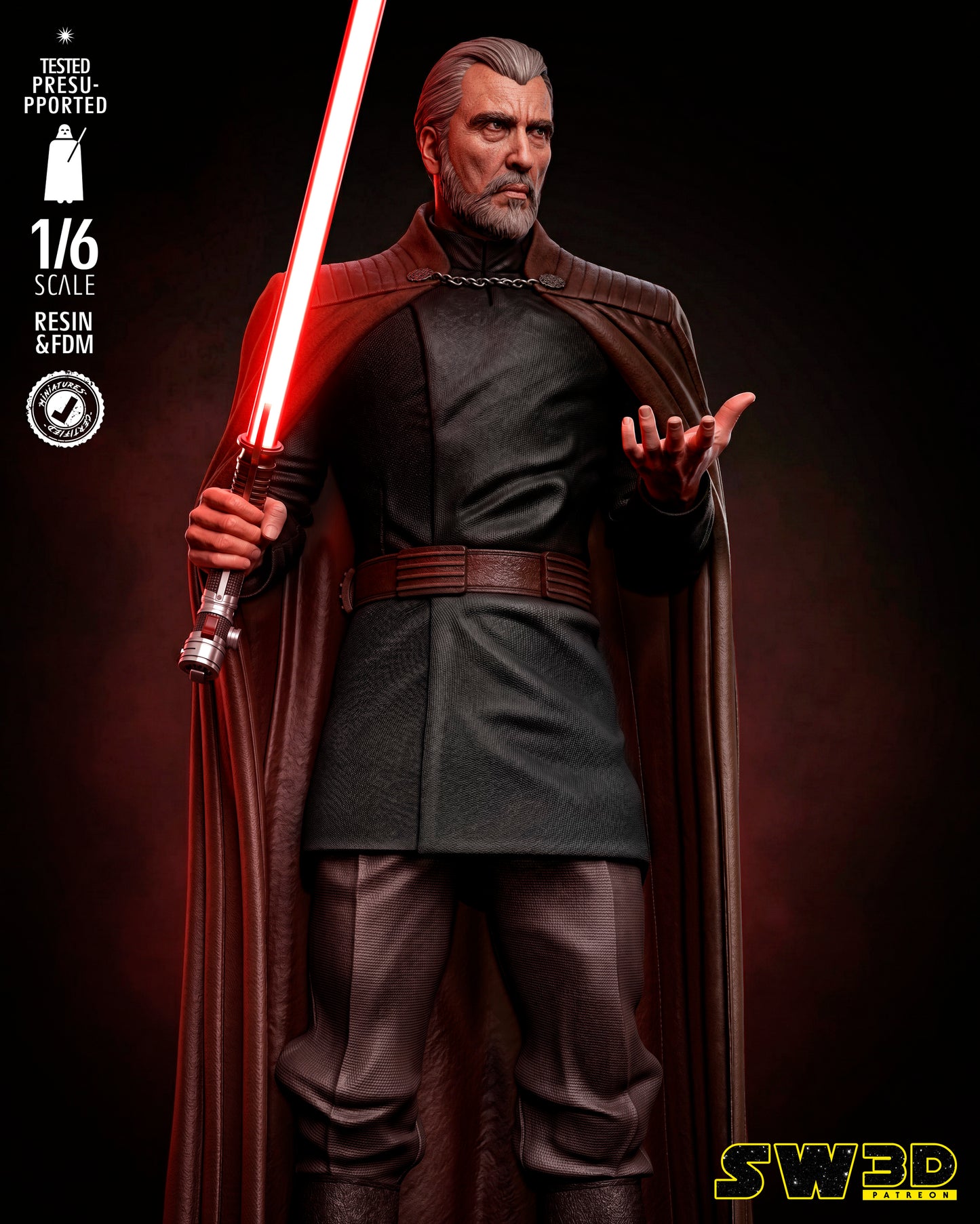 Count Dooku Sculpture (75mm to 500mm) - Unassembled/Unpainted/3D Print