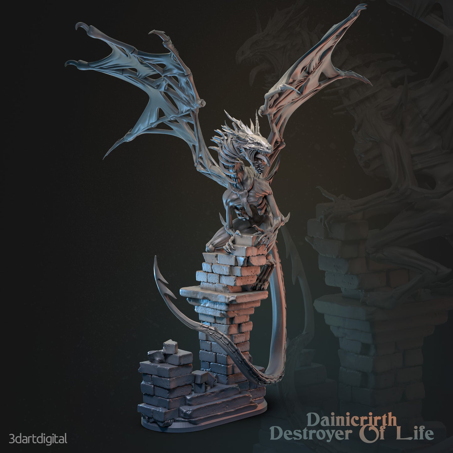 Draco-Lich - Dragon Dainicrirth, Destroyer Of Life -by 3dartDigital - Tabletop RPG Miniature - Roleplaying 3D Printed Fantasy Mini