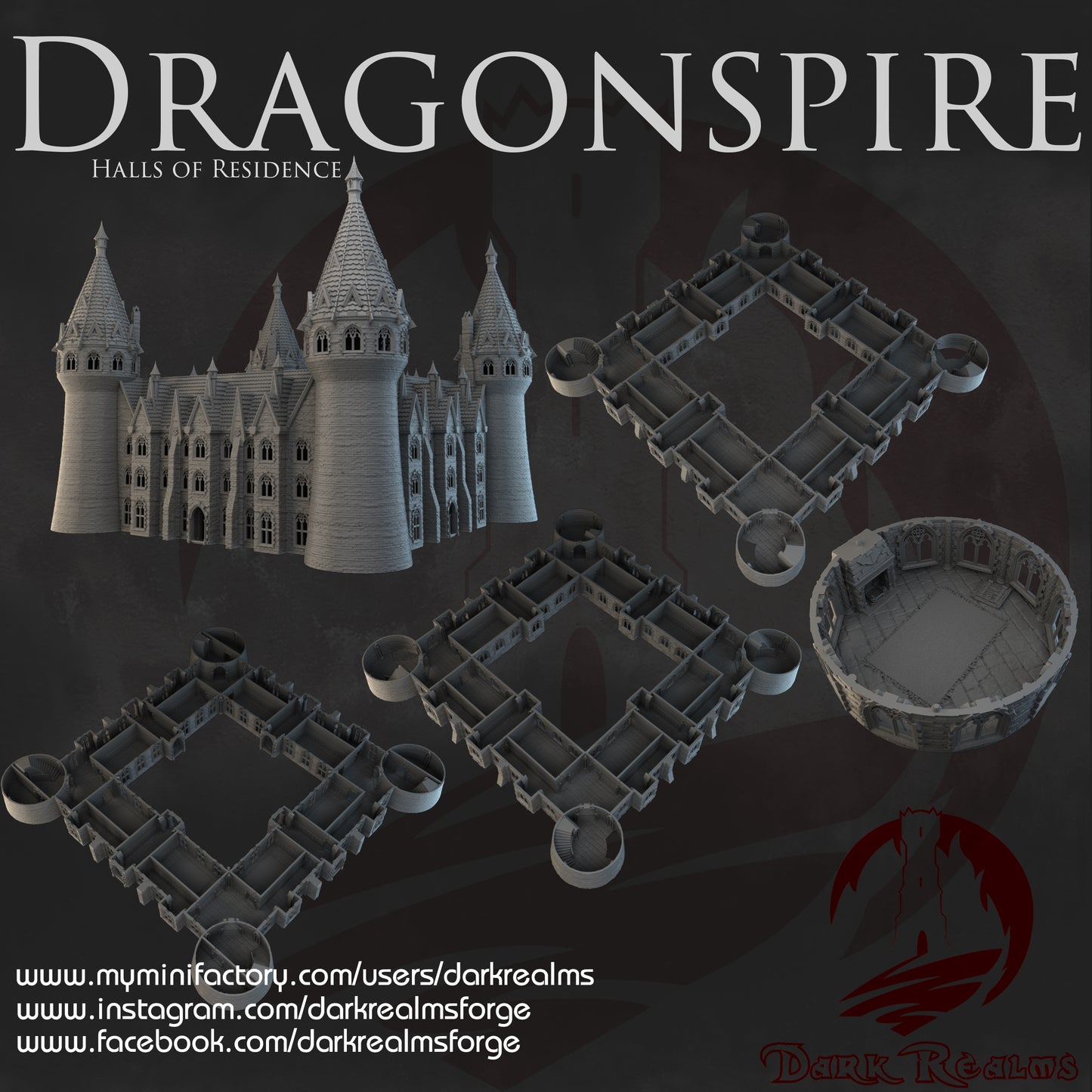 Dragonspire Wizarding School - Halls of Residence - Playable Terrain - by Dark Realms - Tabletop RPG Miniature - Roleplaying 3D Printed Fantasy Mini