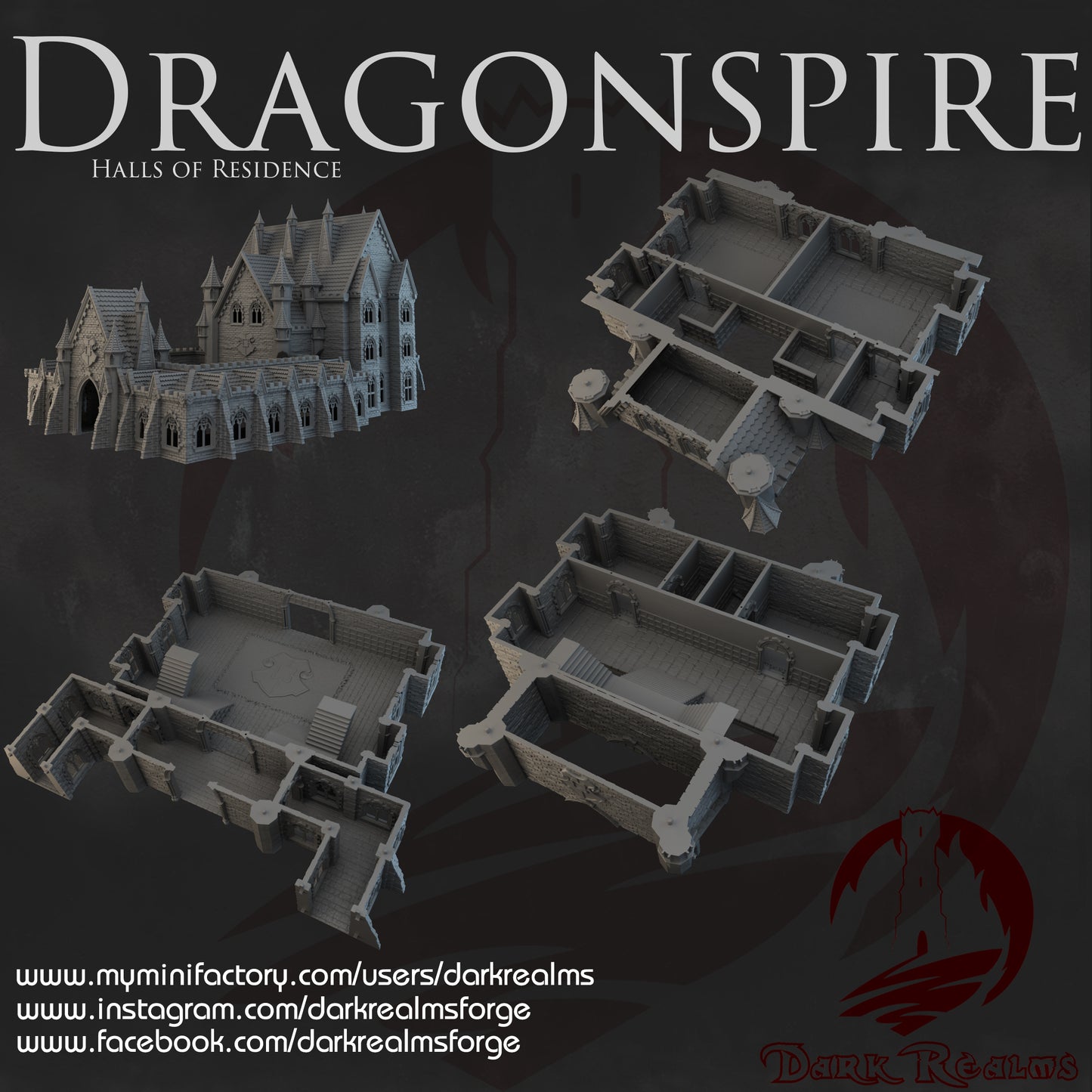 Dragonspire Wizarding School - Halls of Residence - Playable Terrain - by Dark Realms - Tabletop RPG Miniature - Roleplaying 3D Printed Fantasy Mini