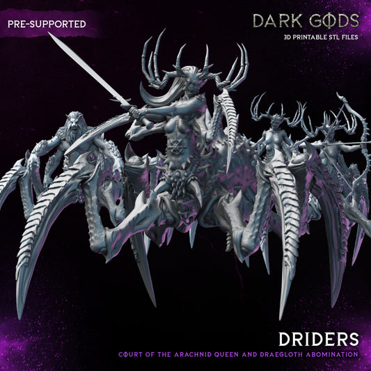 Driders and Draegloth Abomination - Court of the Arachnid Queen and Draegloth Abominations - by Dark Gods- Tabletop RPG Miniature - Roleplaying 3D Printed Fantasy Mini