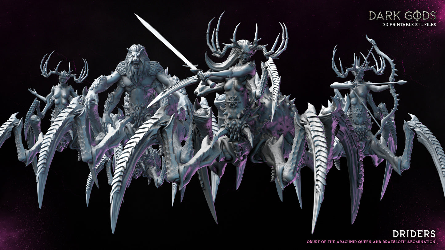 Driders and Draegloth Abomination - Court of the Arachnid Queen and Draegloth Abominations - by Dark Gods- Tabletop RPG Miniature - Roleplaying 3D Printed Fantasy Mini