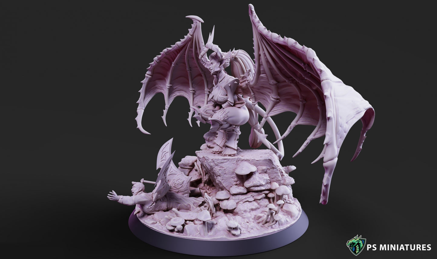 Drow Greater Demonic Valkyrie - Dungeons and Dragons - by PS Miniatures - Tabletop RPG Miniature - Roleplaying 3D Printed Fantasy Mini