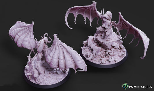 Drow Greater Demonic Valkyrie - Dungeons and Dragons - by PS Miniatures - Tabletop RPG Miniature - Roleplaying 3D Printed Fantasy Mini