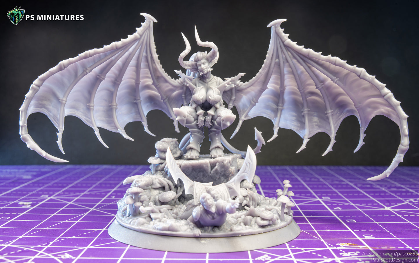 Drow Greater Demonic Valkyrie - Dungeons and Dragons - by PS Miniatures - Tabletop RPG Miniature - Roleplaying 3D Printed Fantasy Mini