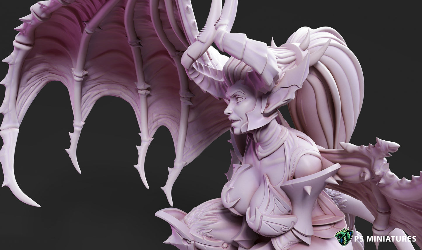 Drow Greater Demonic Valkyrie - Dungeons and Dragons - by PS Miniatures - Tabletop RPG Miniature - Roleplaying 3D Printed Fantasy Mini