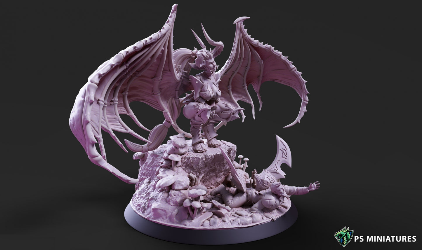 Drow Greater Demonic Valkyrie - Dungeons and Dragons - by PS Miniatures - Tabletop RPG Miniature - Roleplaying 3D Printed Fantasy Mini