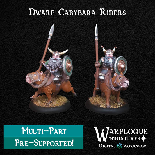 Dwarf Capybara Riders - Dungeons and Dragons - by Warp Minis- Tabletop RPG Miniature - Roleplaying 3D Printed Fantasy Mini