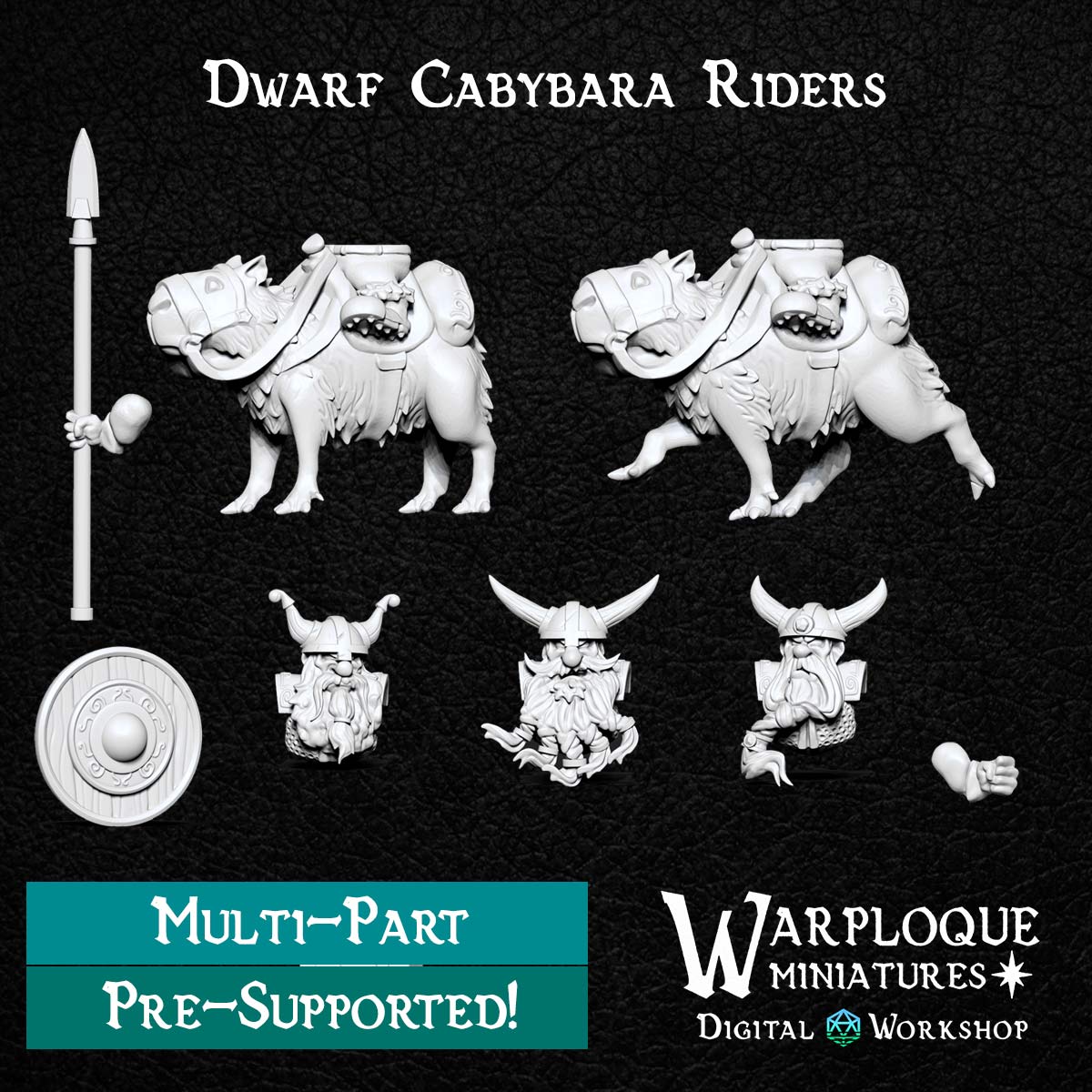 Dwarf Capybara Riders - Dungeons and Dragons - by Warp Minis- Tabletop RPG Miniature - Roleplaying 3D Printed Fantasy Mini