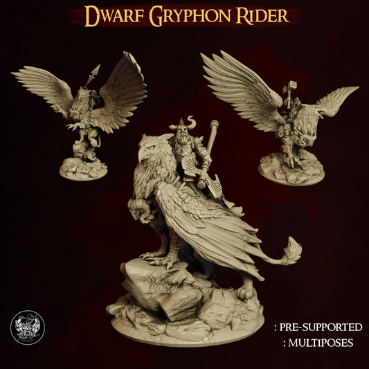 Dwarf Gryphon Rider - Dungeons and Dragons/The Lord of the Rings - by Master Forge - Tabletop RPG Miniature - Roleplaying 3D Printed Fantasy Mini