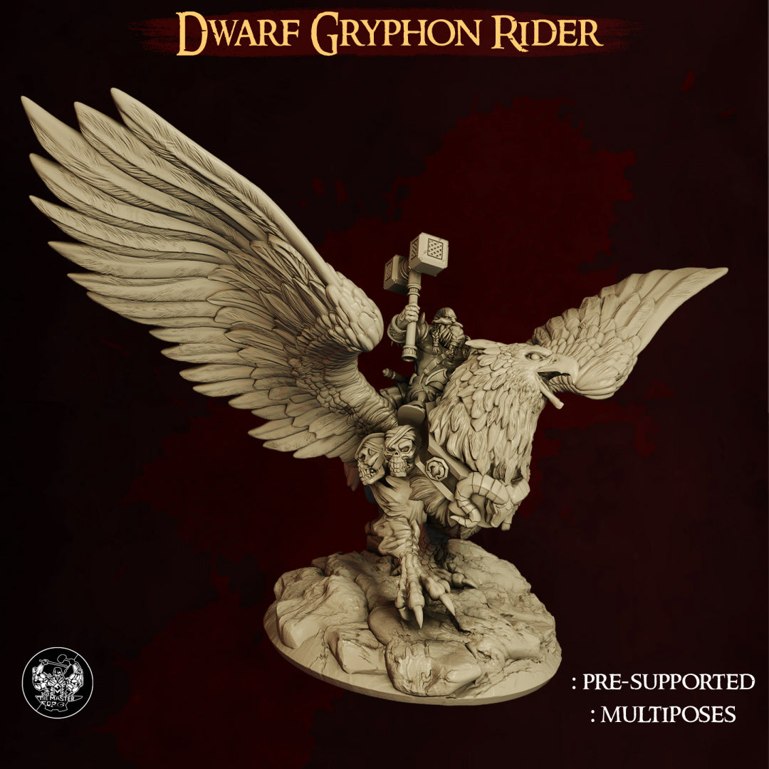 Dwarf Gryphon Rider - Dungeons and Dragons/The Lord of the Rings - by Master Forge - Tabletop RPG Miniature - Roleplaying 3D Printed Fantasy Mini