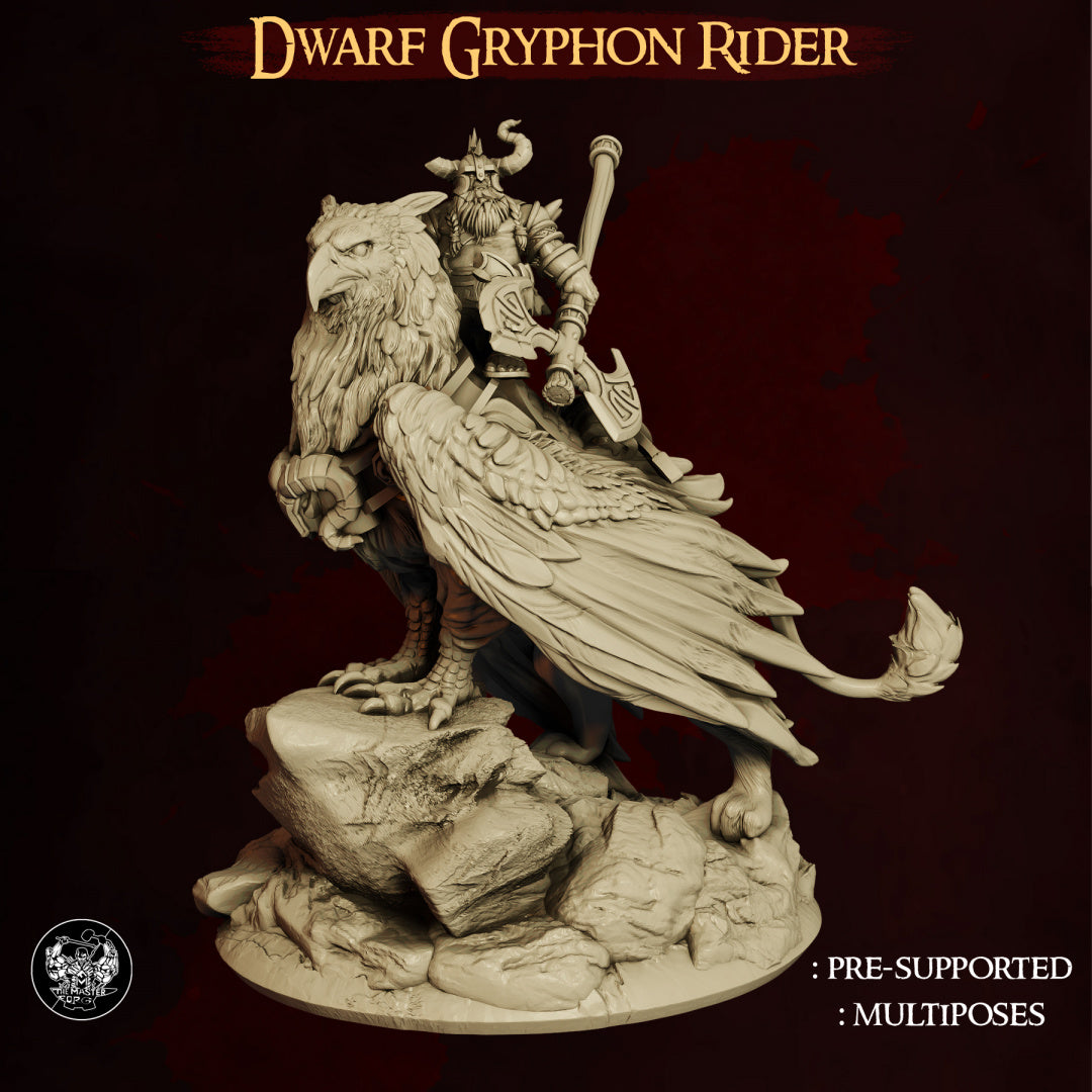 Dwarf Gryphon Rider - Dungeons and Dragons/The Lord of the Rings - by Master Forge - Tabletop RPG Miniature - Roleplaying 3D Printed Fantasy Mini